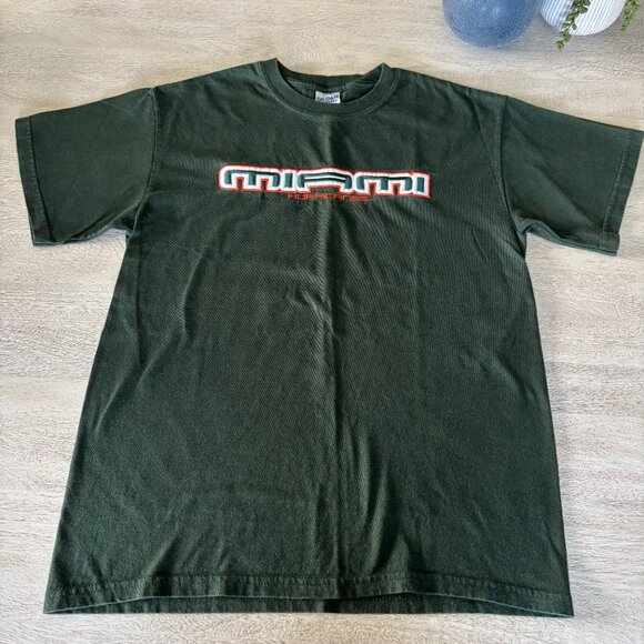 Y2K Miami Hurricanes Green & Orange Gildan Ultra Heavyweight Cotton Men's M Tee - Picture 2 of 8